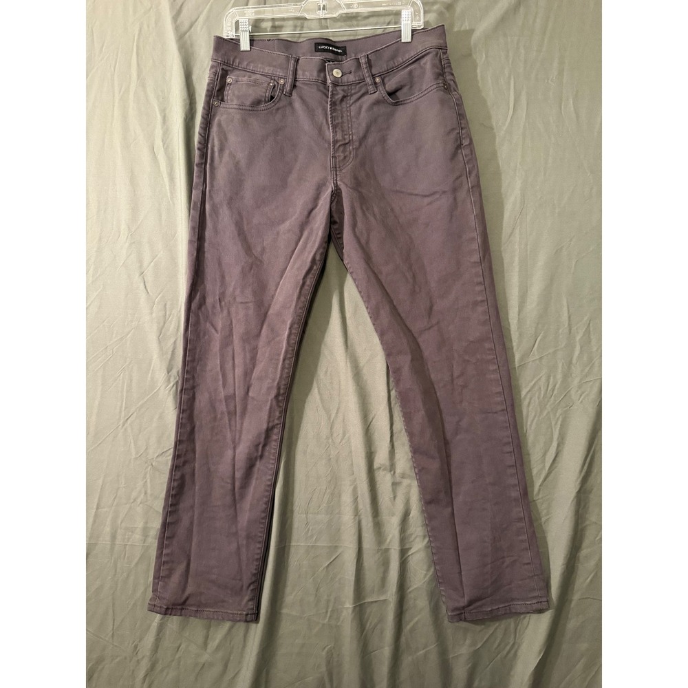 Lucky Brand 410 Athletic Straight Pants Mens 32x30 Gray Purple Charcoal Denim